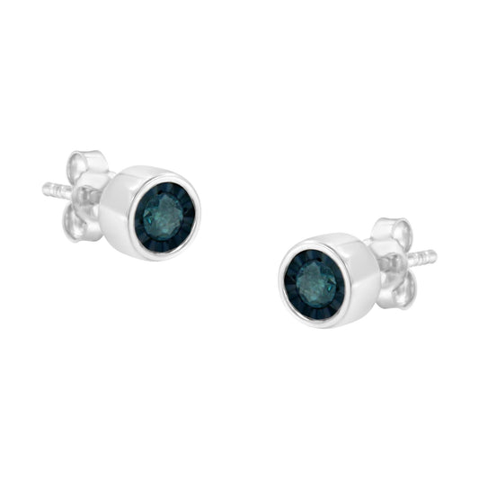 .925 Sterling Silver 1/5 Cttw Round Brilliant-Cut Blue Diamond Miracle-Set Stud