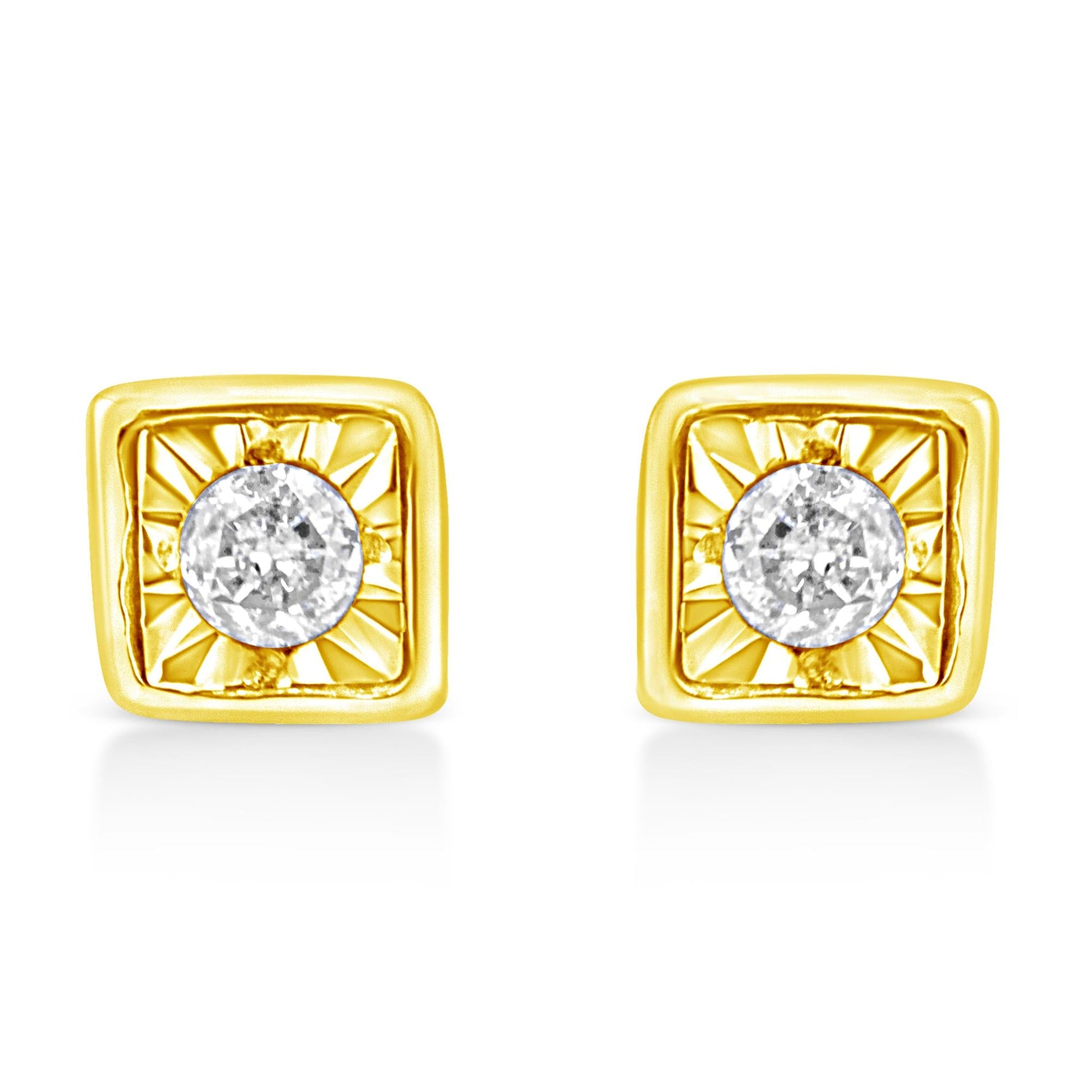 10K Yellow Gold Plated.925 Sterling Silver 1/10 Cttw Miracle-Set Diamond Stud