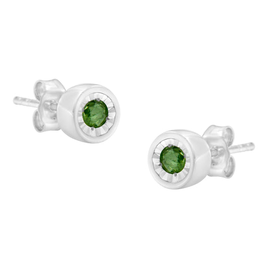 .925 Sterling Silver 0.15 Cttw Round Brilliant-Cut Green Diamond Miracle-Set