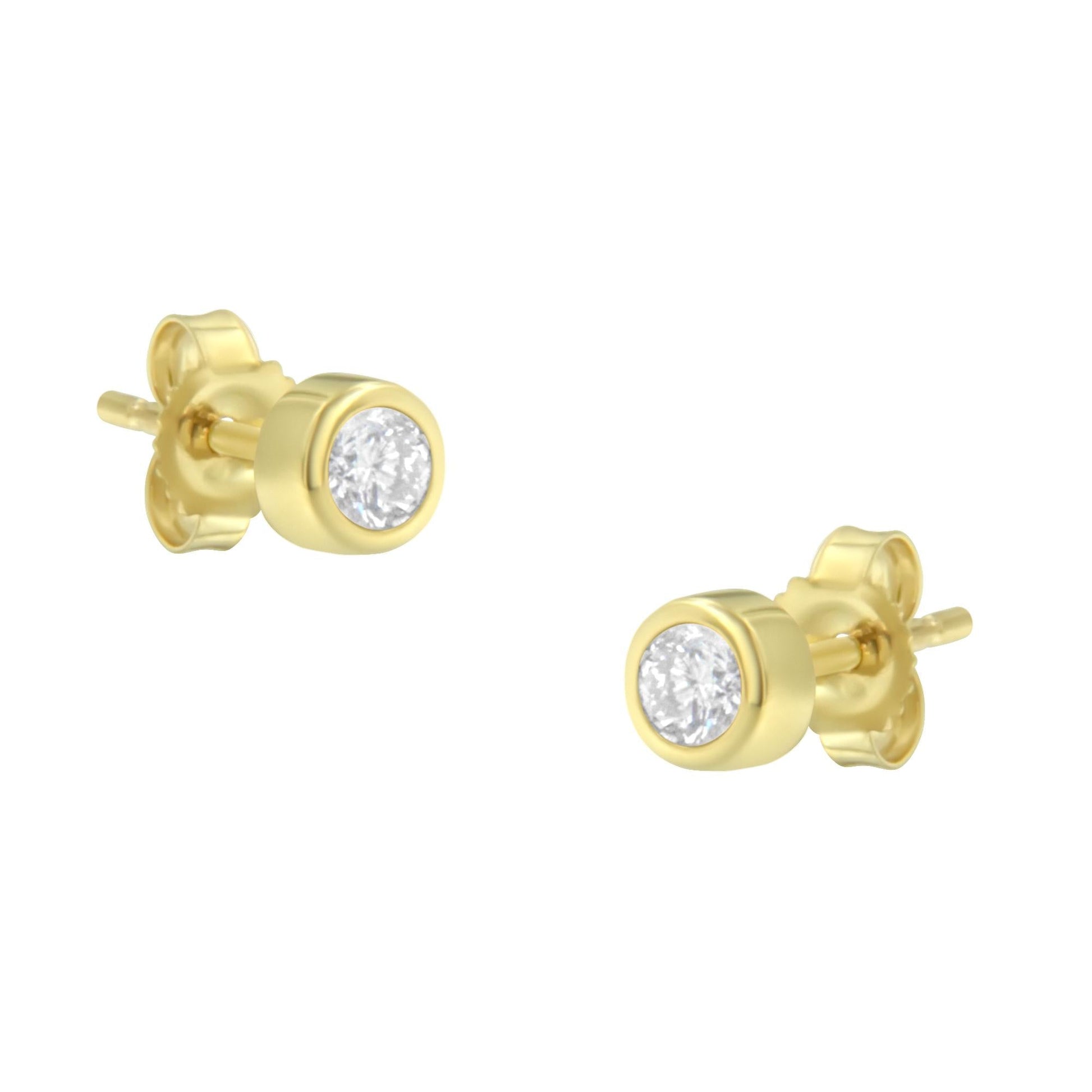 10K Gold 1/5 Cttw Round Brilliant-Cut Near Colorless Diamond Bezel-Set Stud