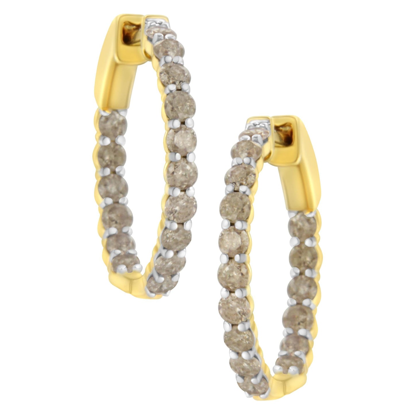 10K Yellow Gold Plated Sterling Silver Diamond Hoop Earrings (2 cttw K-L Color