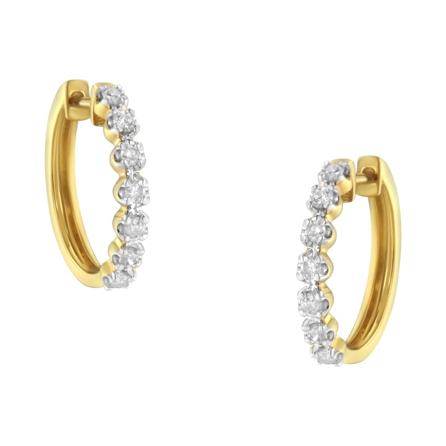 10KT Yellow Gold Diamond Huggy Hoop Earrings (1/2 cttw J-K Color I2-I3 Clarity)