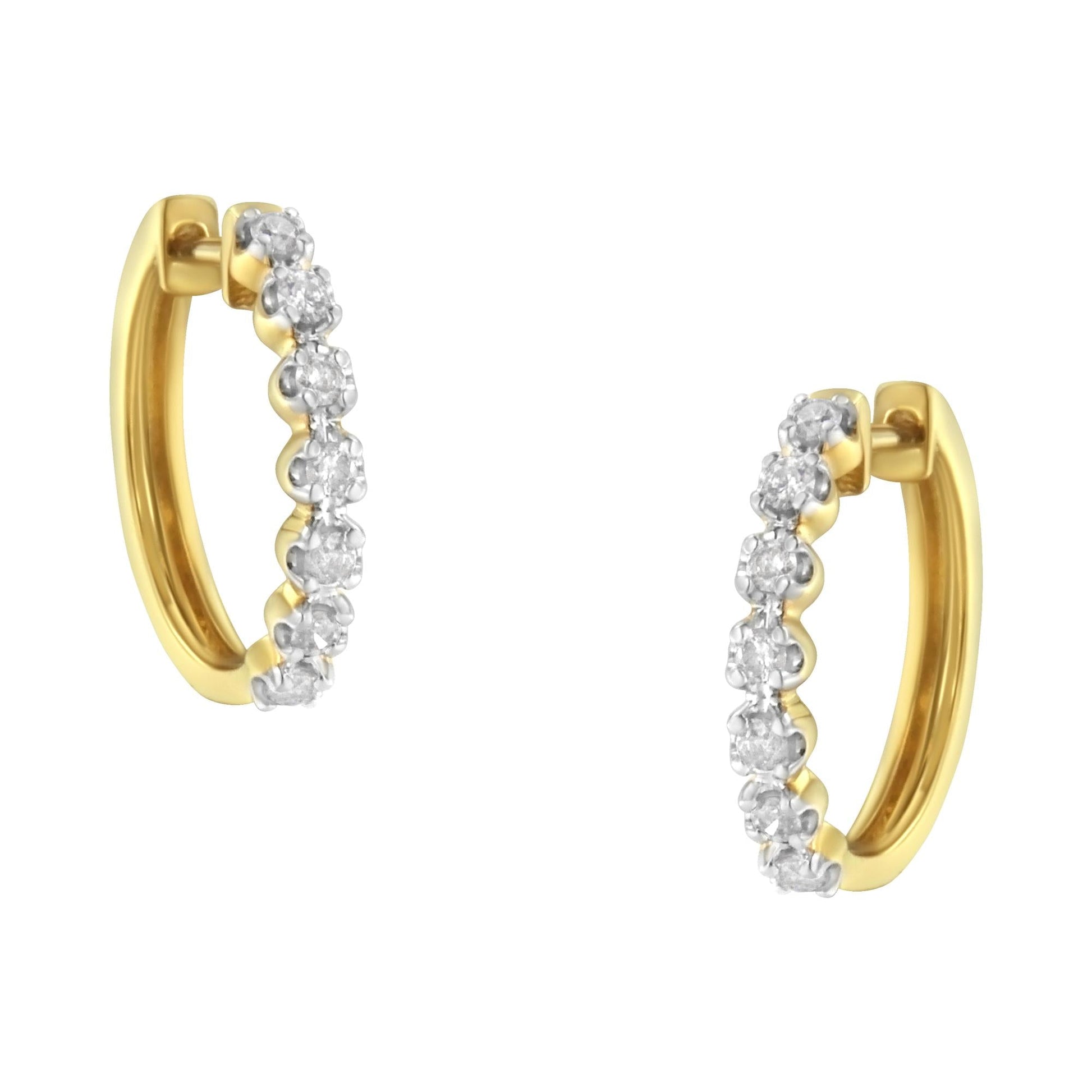 10KT Yellow Gold Diamond Huggy Hoop Earrings (1/2 cttw J-K Color I2-I3 Clarity)