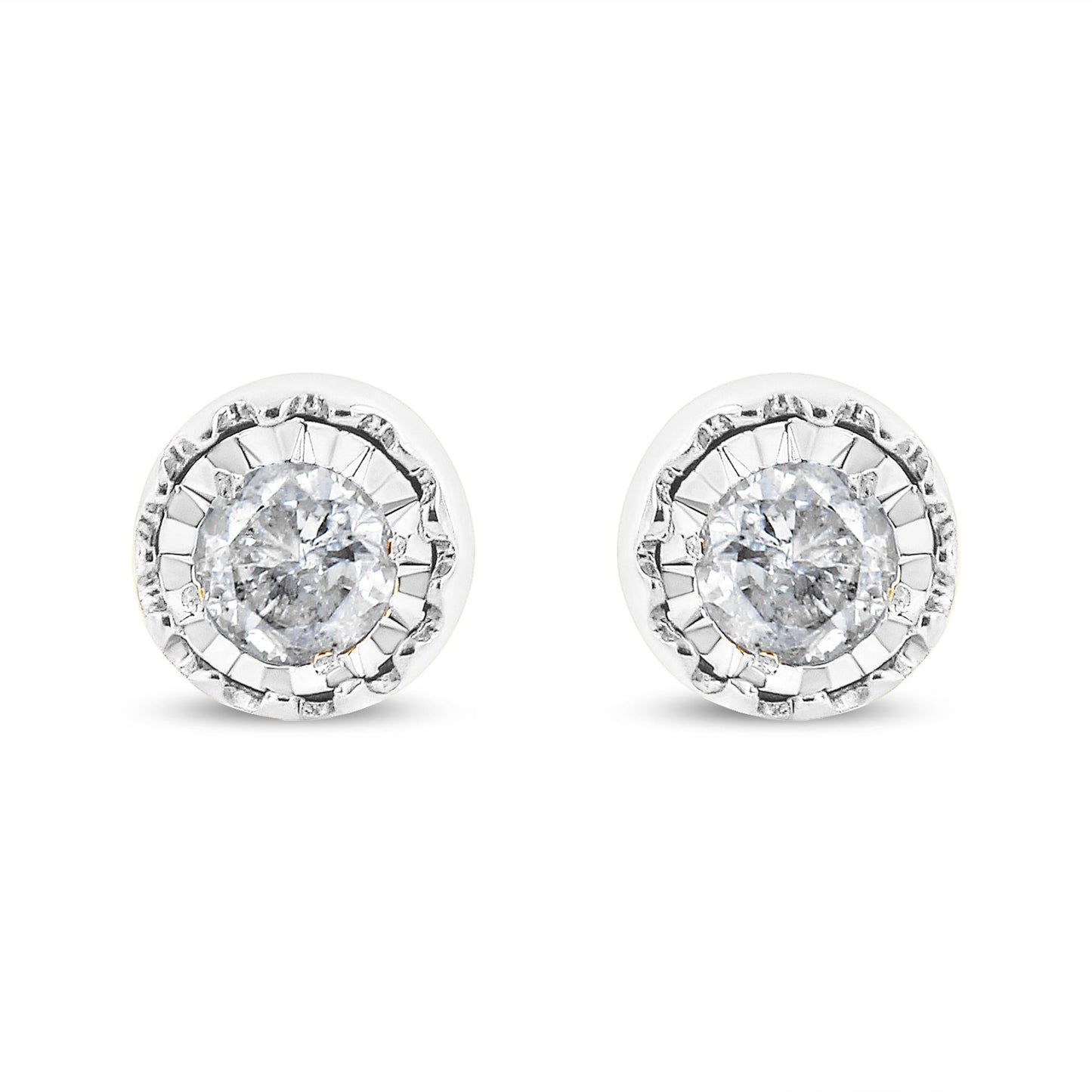 .925 Sterling Silver 3/8 Cttw Solitaire Diamond Miracle Set Stud Earrings (J-K