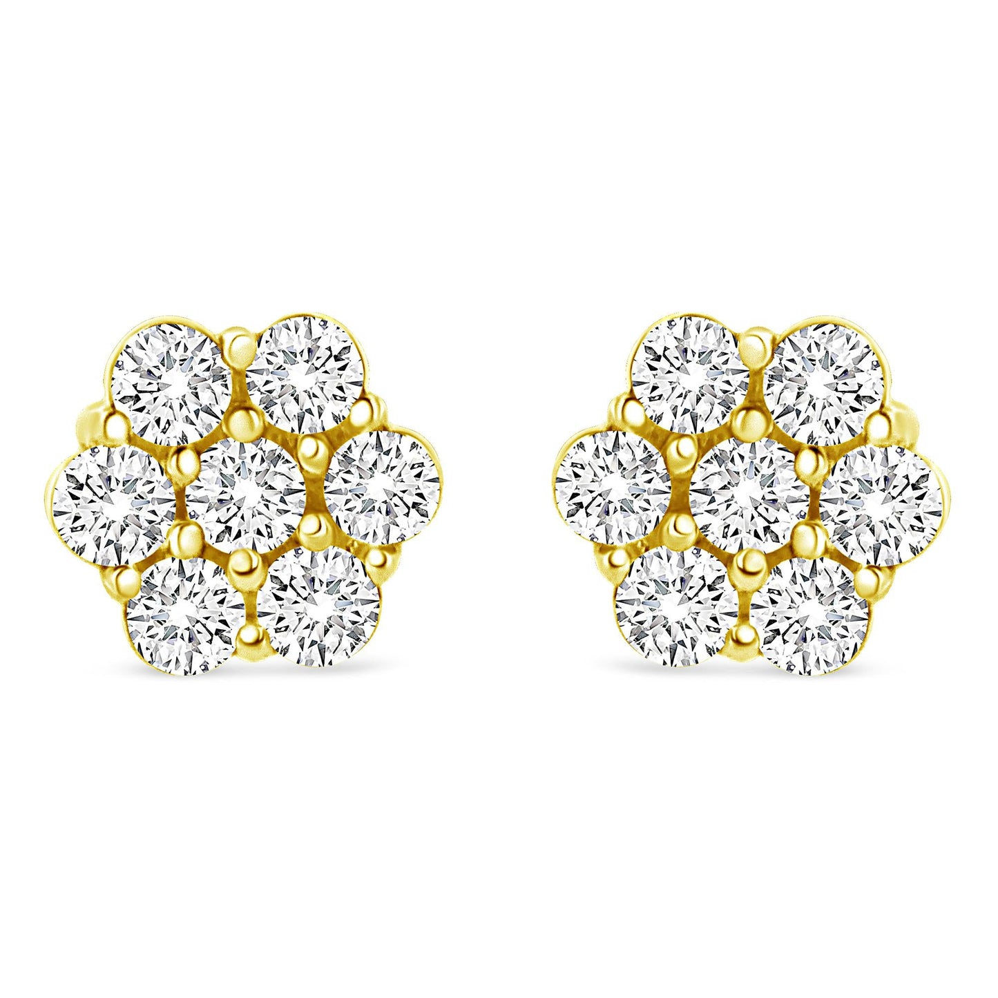 14K Yellow Gold 1/2 Cttw Round Brilliant Cut Diamond Floral Cluster Screwback