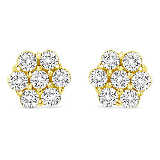 14K Yellow Gold 1/2 Cttw Round Brilliant Cut Diamond Floral Cluster Screwback