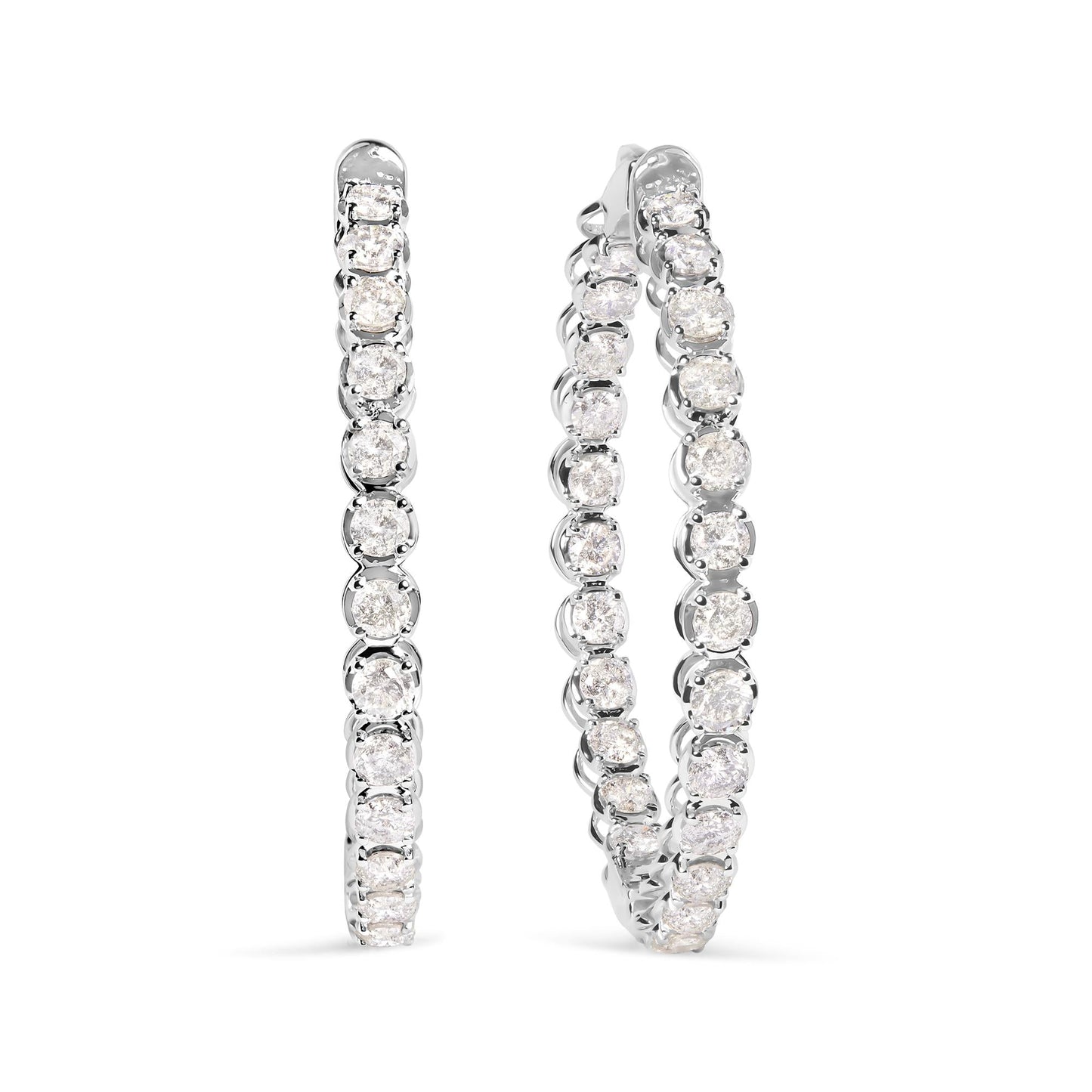 14K White Gold 7.0 Cttw Diamond 1-¾ Inside Out Hinged Leverback Hoop Earrings