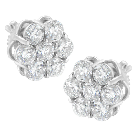 Sterling Silver 2 cttw Floral Composite 7 Stone Diamond Stud Earring (I-J