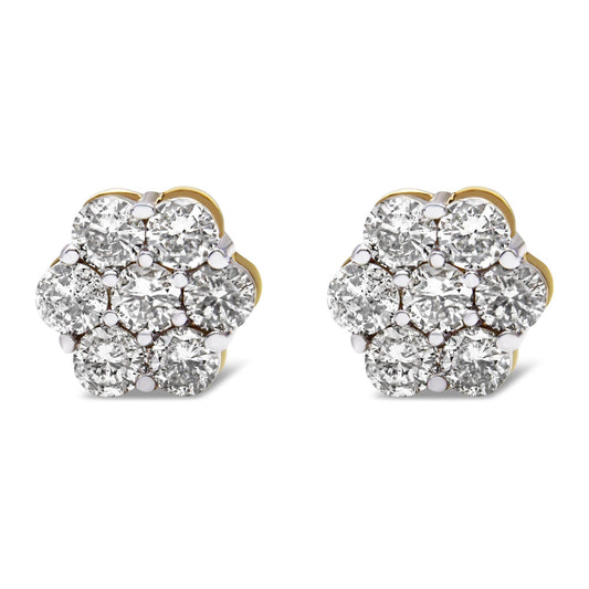 10K Yellow Gold Plated.925 Sterling Silver 2.0 Cttw Diamond Floral Cluster Stud