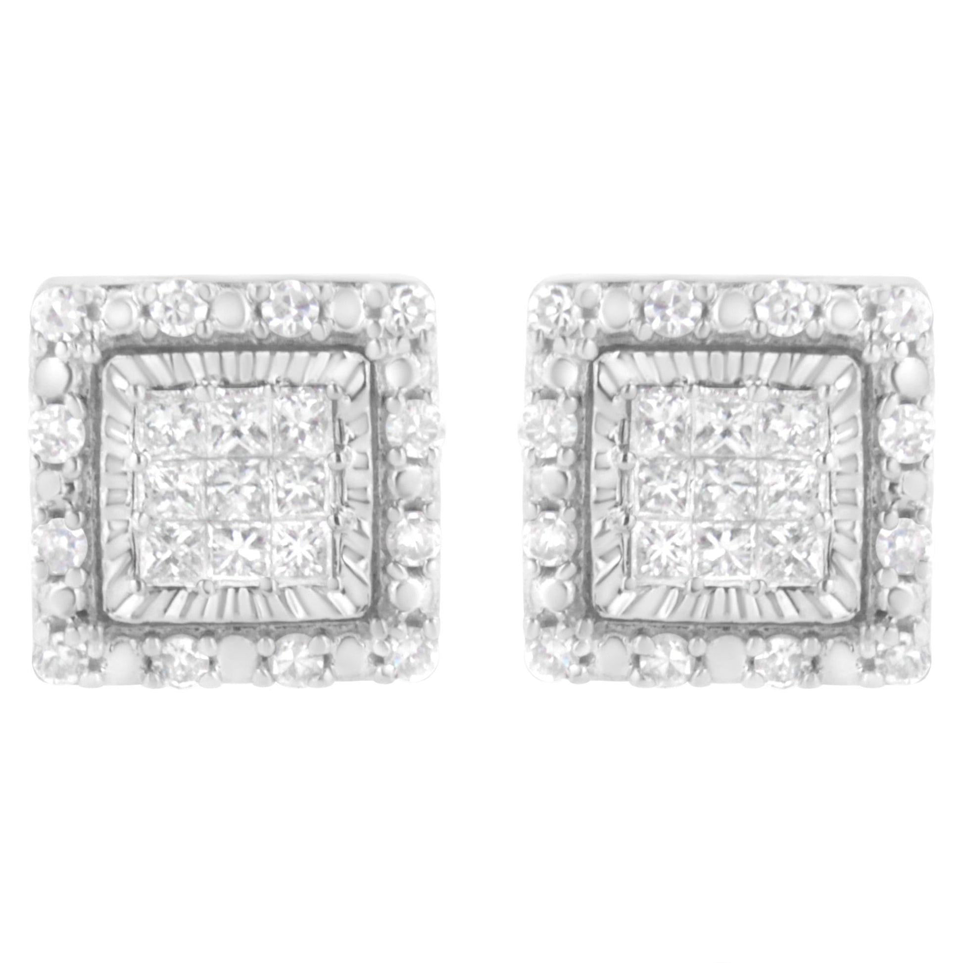 10K White Gold 1/2 cttw Invisible Set Princess-Cut Diamond Square Stud Earring