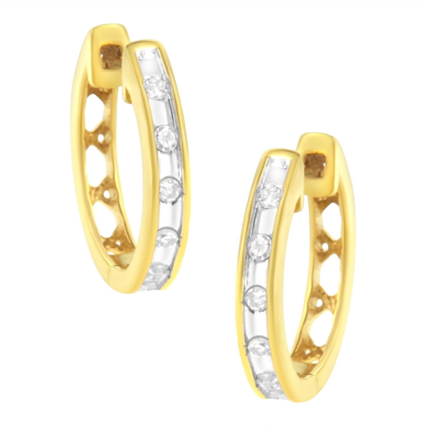 10K Yellow Gold Plated.925 Sterling Silver Channel Set Round-Cut Diamond Accent