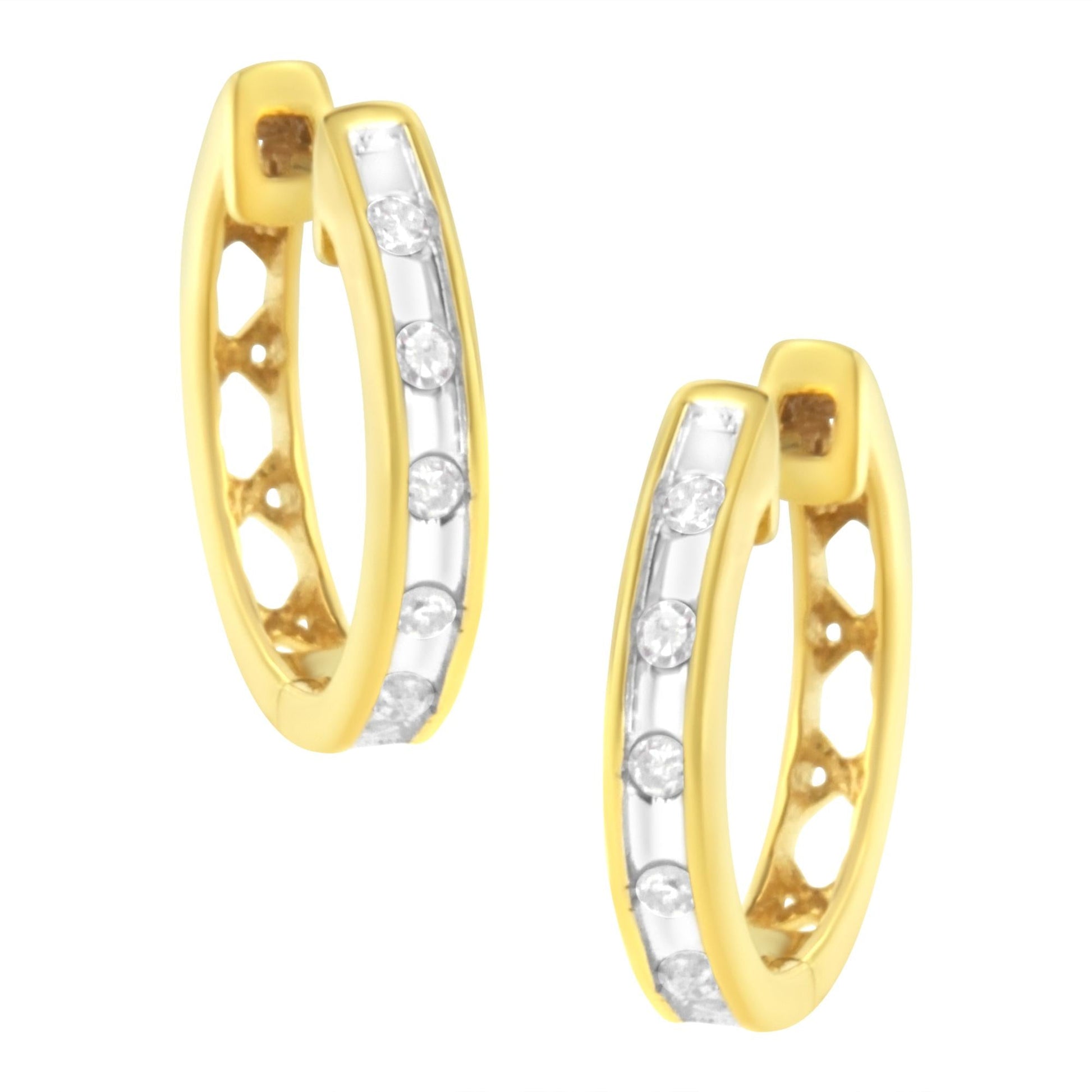 10K Yellow Gold Plated.925 Sterling Silver Channel Set Round-Cut Diamond Accent