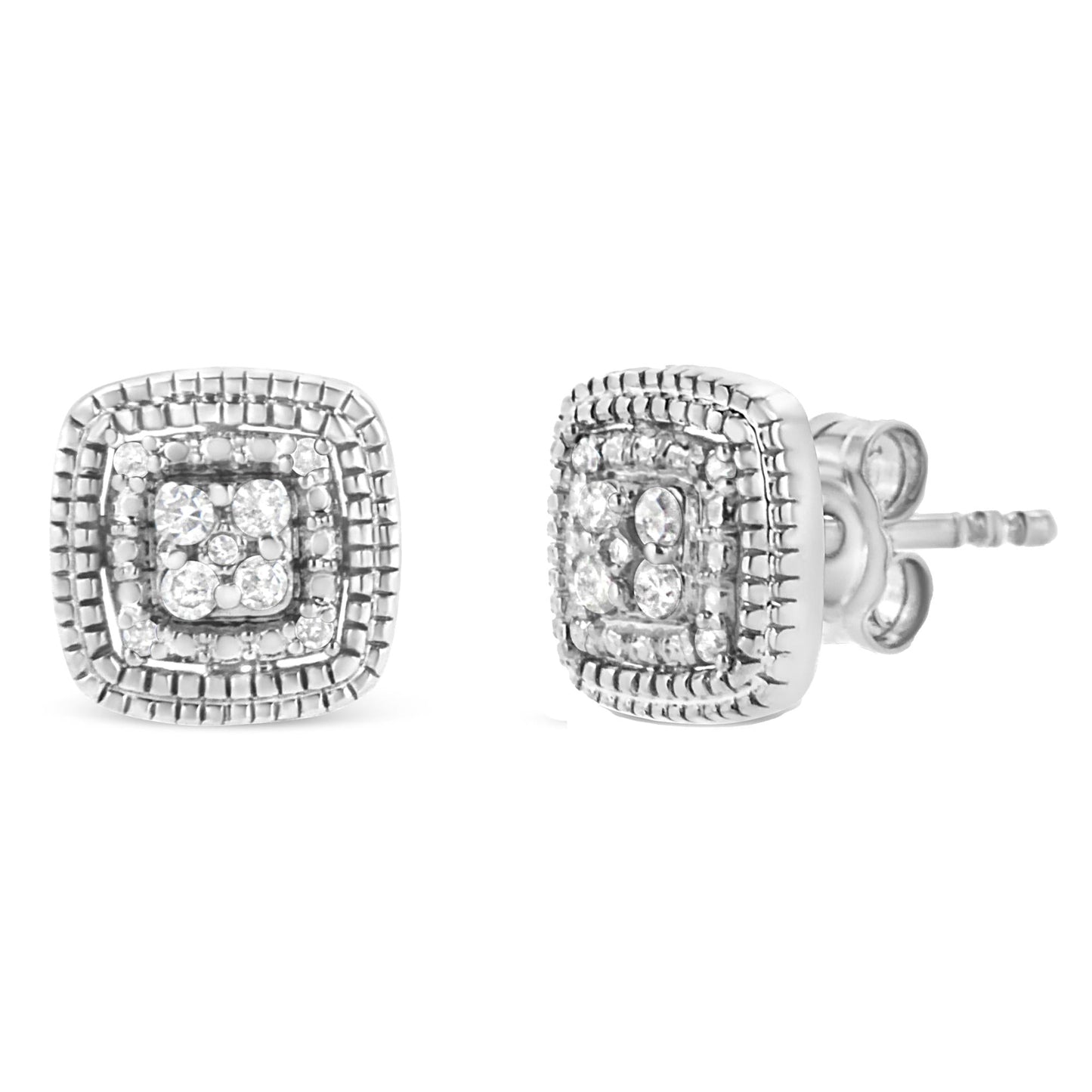 .925 Sterling Silver 1/10 Cttw Prong-Set Round Cut Diamond Square Shape