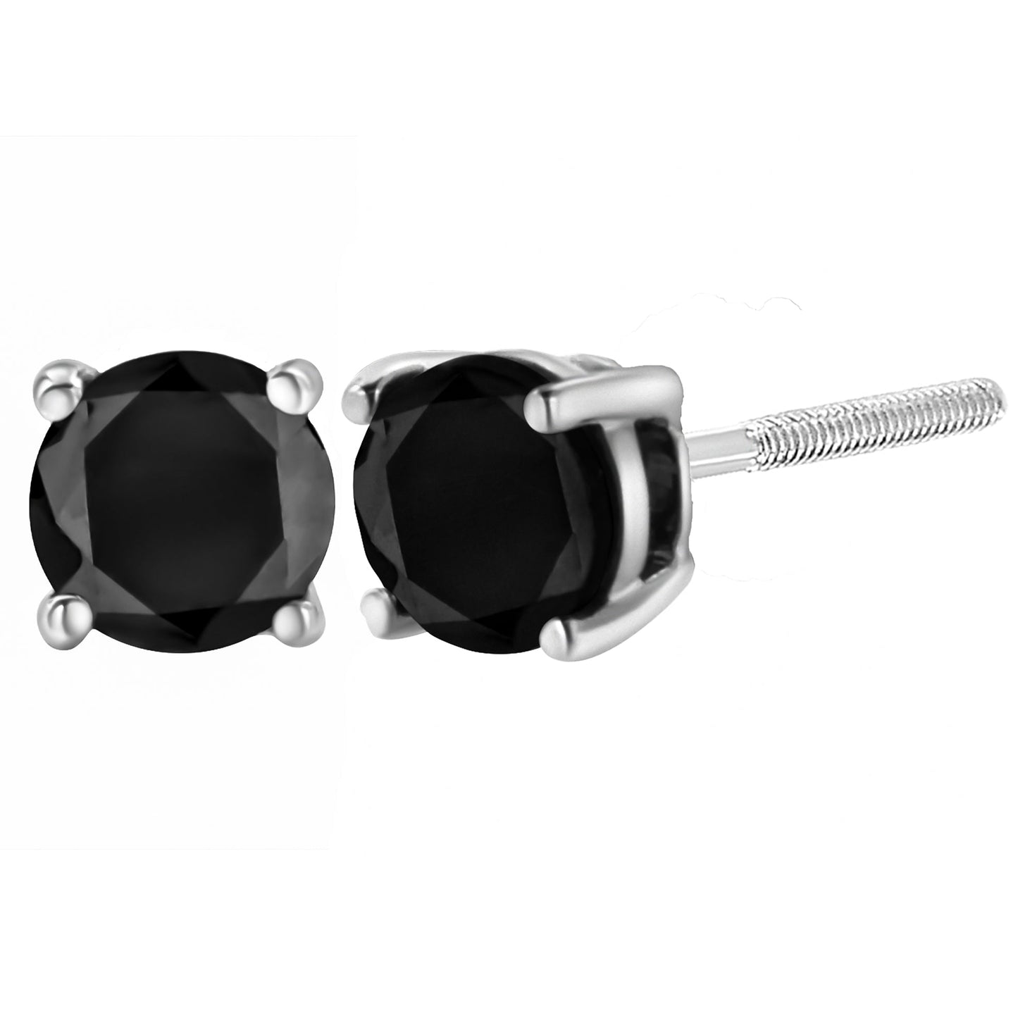 .925 Sterling Silver Round Brilliant-Cut Black Diamond Bezel-Set Stud Earrings