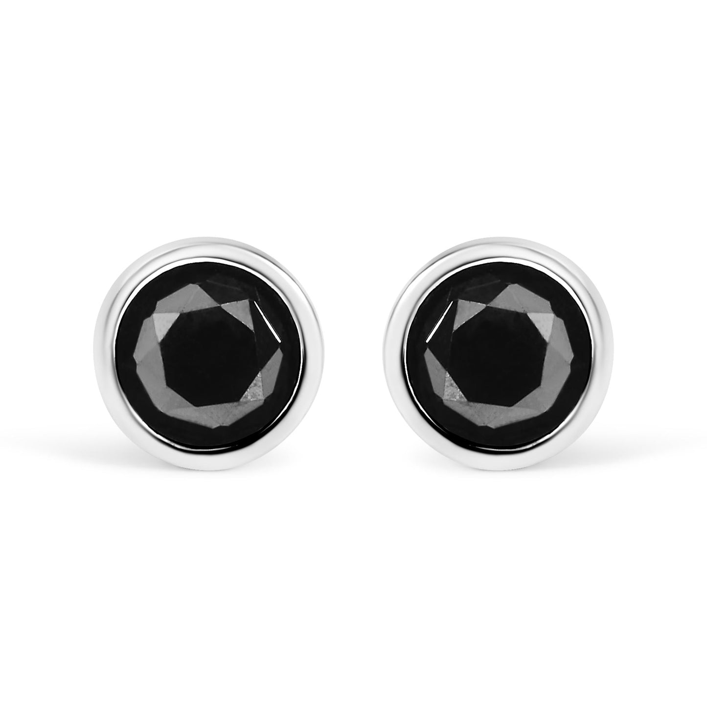 .925 Sterling Silver Round Brilliant-Cut Black Diamond Bezel-Set Stud Earrings