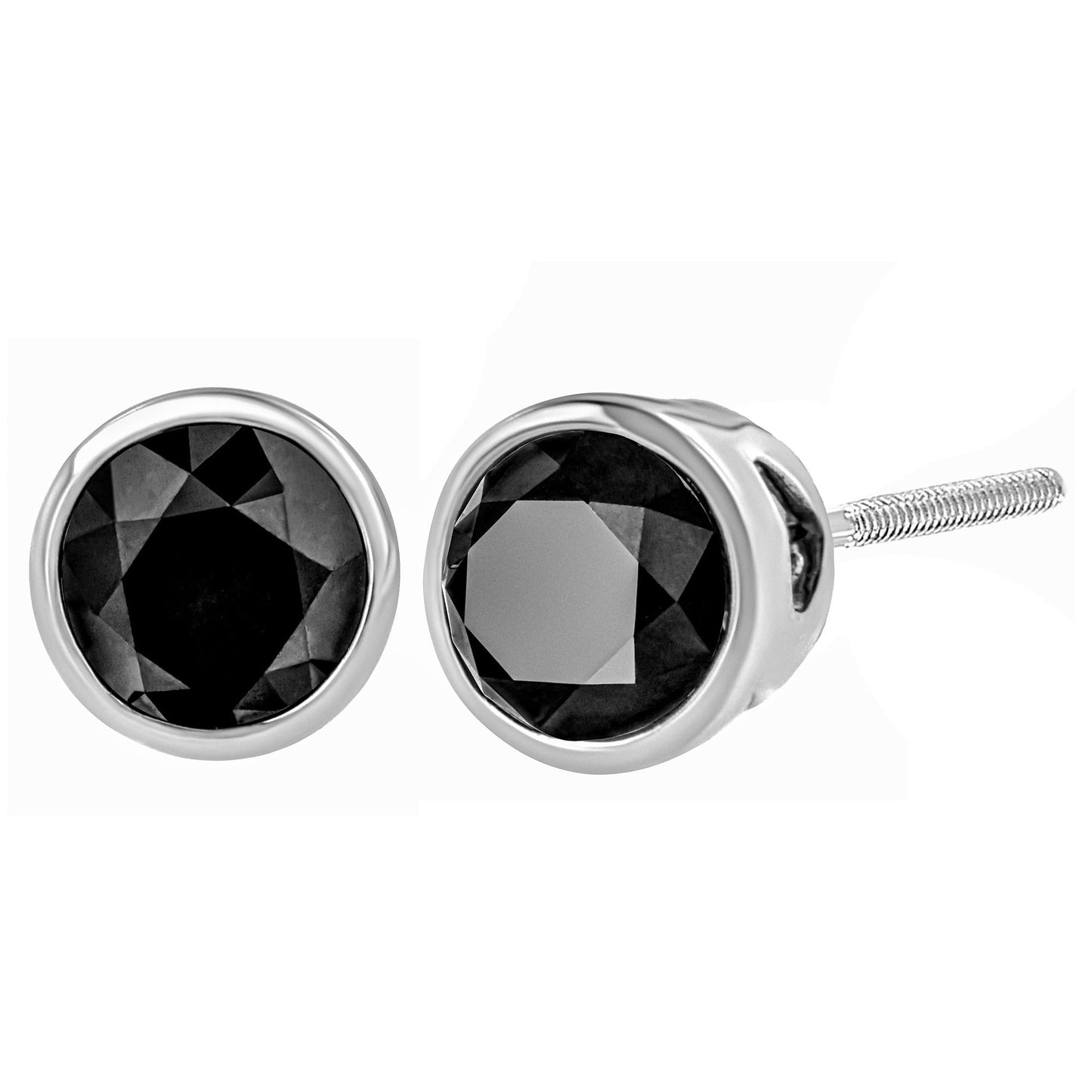 14K White Gold Round Brilliant-Cut Black Diamond Bezel-Set Stud Earrings