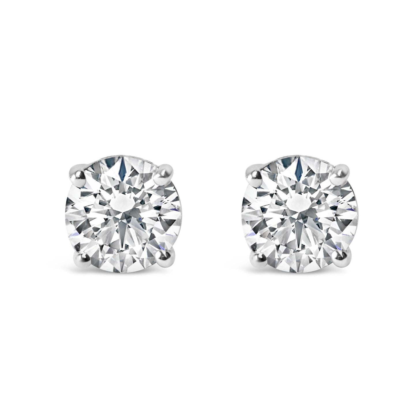 AGS Certified 14K White Gold 1.0 Cttw 4-Prong Set Brilliant Round-Cut Solitaire Diamond Push Back Stud Earrings (E-F Color, I1-I2 Clarity)