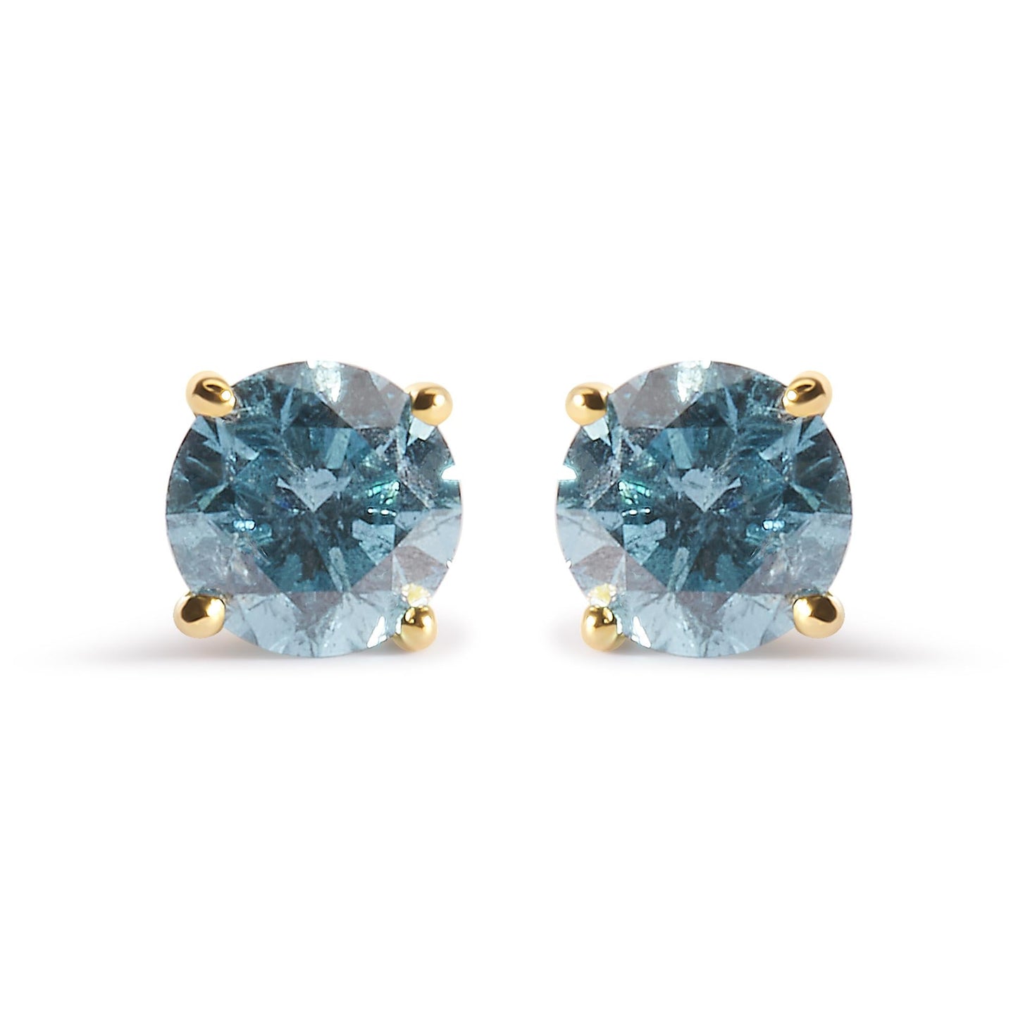 14K Yellow Gold 1.0 Cttw Treated Aqua Blue Diamond Classic Solitaire Stud