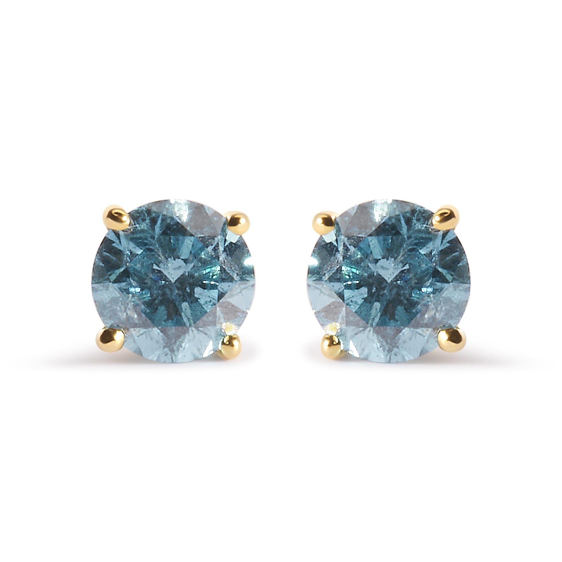 14K Yellow Gold 1.0 Cttw Treated Aqua Blue Diamond Classic Solitaire Stud