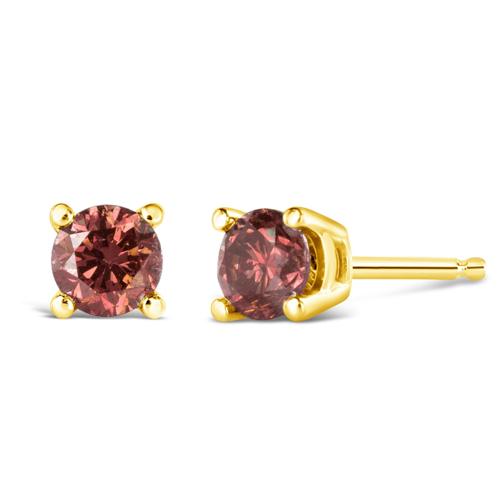 14K Yellow Gold 1.00 Cttw Round Brilliant Cut Lab Grown Pink Diamond 4-Prong