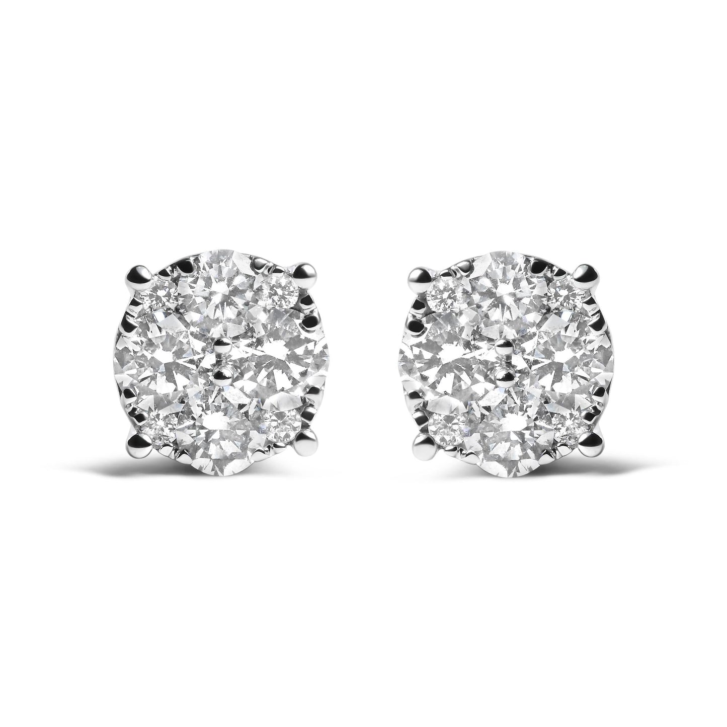 14K White Gold 2.00 Cttw Lab Grown Diamond Cluster Stud Earrings (G-H Color