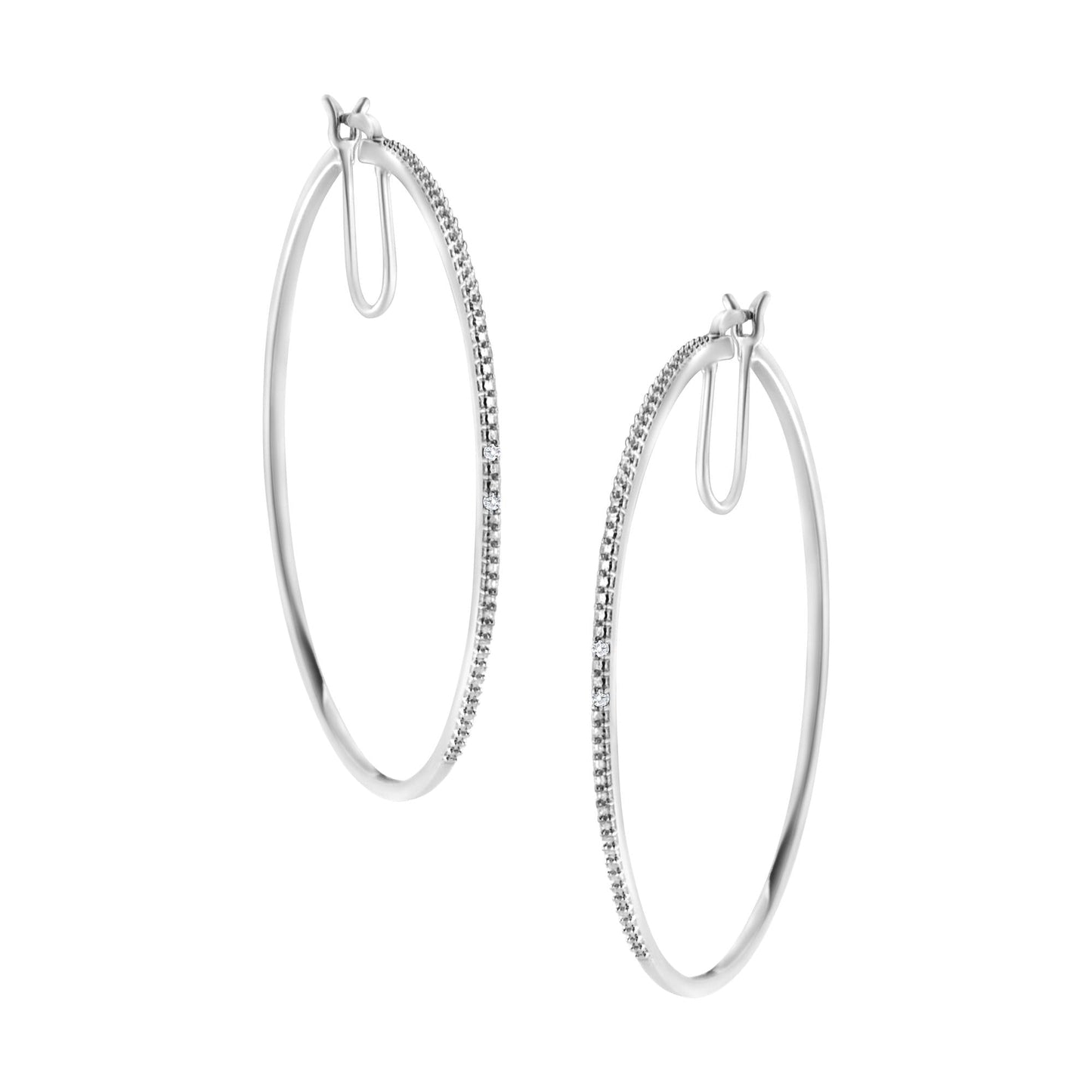 .925 Sterling Silver Diamond Accent Medium Sized Hoops Earrings (I-J Color