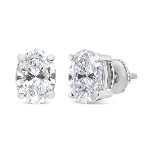 14K White Gold Lab Grown Oval Solitaire Diamond Stud Earrings (F-G Color