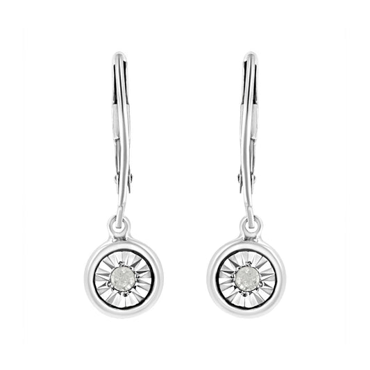 .925 Sterling Silver 1/10 Cttw Bezel-Set Round-Cut Diamond Accent Dangle