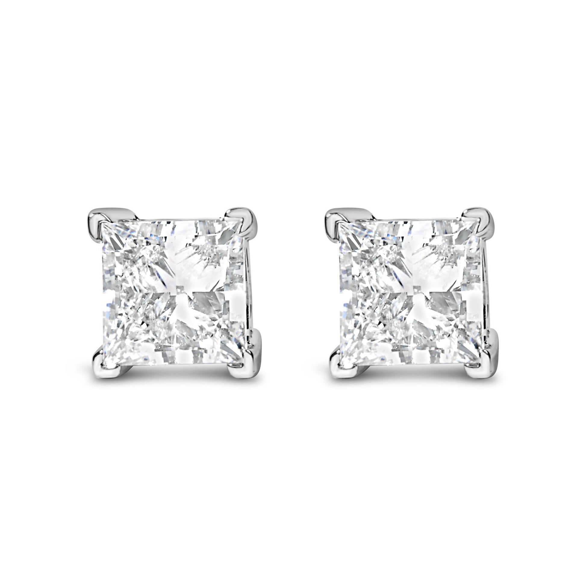 14K White Gold Princess Cut Lab-Grown Diamond Solitaire Stud Earrings (F-G