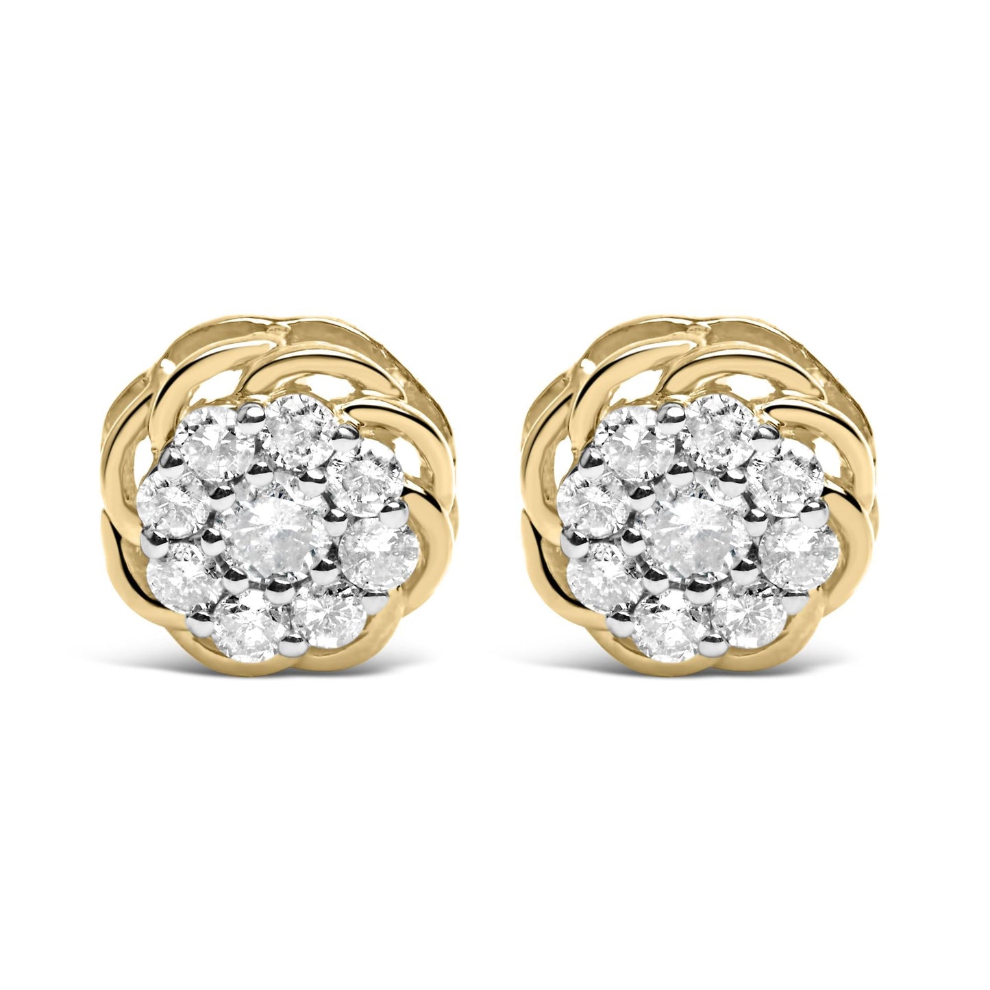 10K Yellow Gold Plated.925 Sterling Silver 1/2 Cttw Diamond Cluster Stud