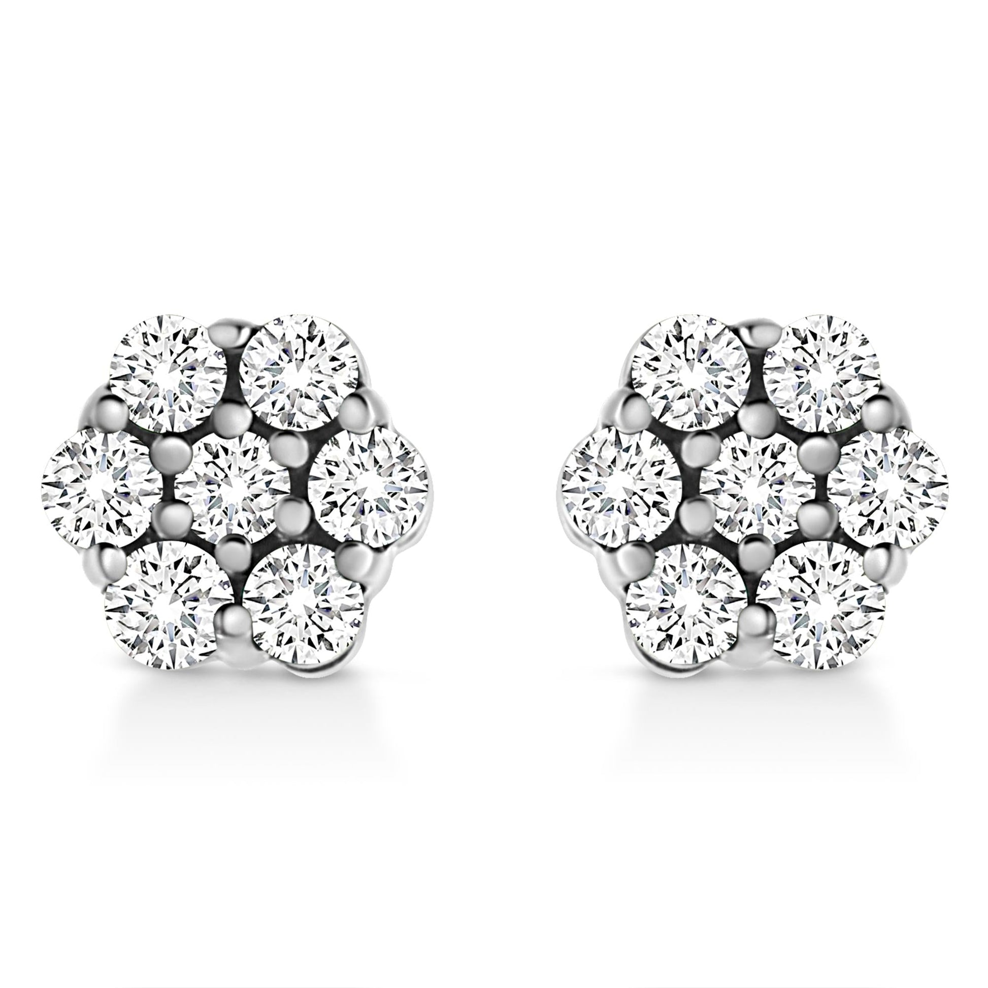 14K White Gold 1/2 Cttw Prong Set Round-Cut Diamond Flower Stud Earring (H-I