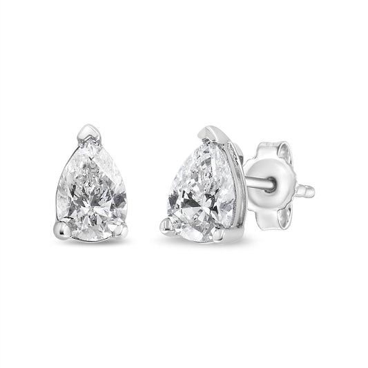 14K White Gold Pear Shape Solitaire Lab Grown Diamond Stud Earrings (F-G Color