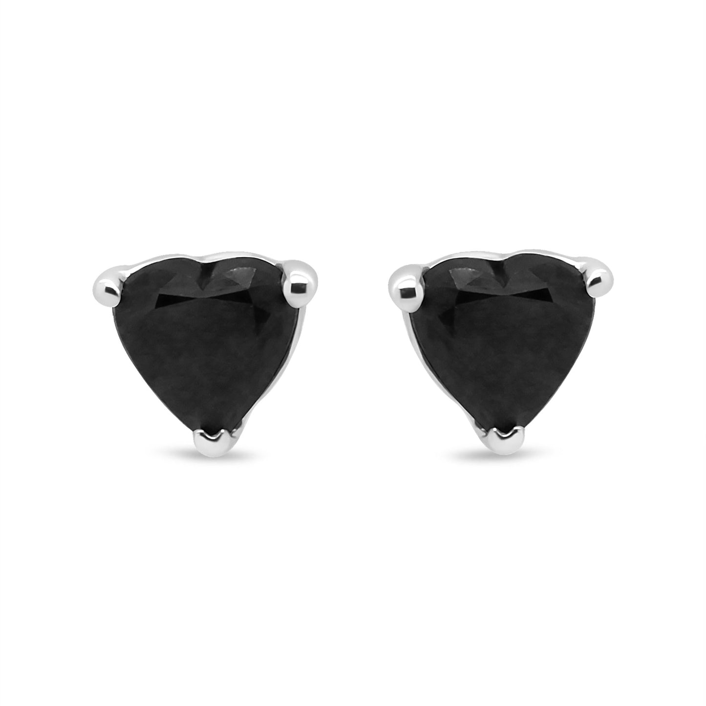 14K White Gold Black Heart Shaped Diamond Solitaire Stud Earrings (Black Color