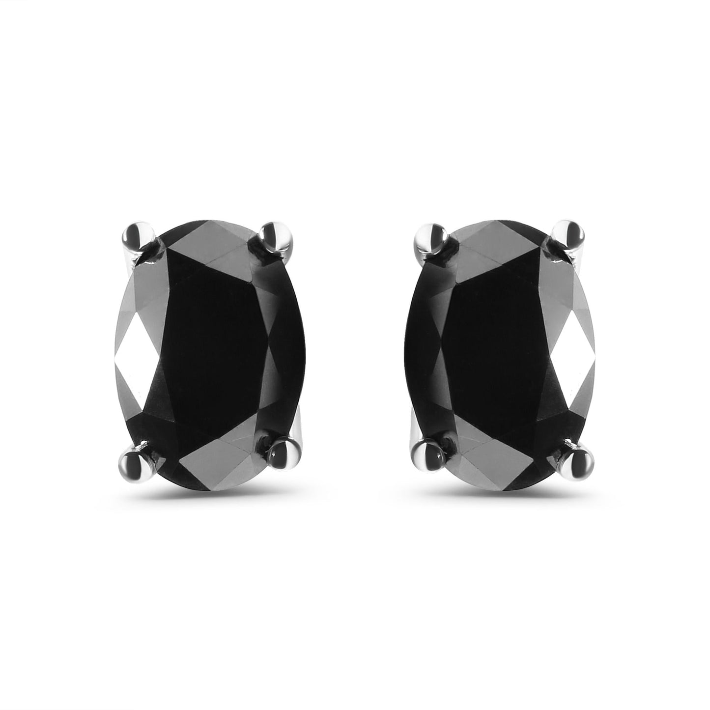 14K White Gold 3.00 Cttw Oval Cut Black Diamond Solitaire Stud Earrings (Black