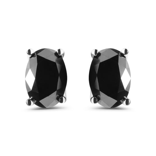 14K White Gold 3.00 Cttw Oval Cut Black Diamond Solitaire Stud Earrings (Black