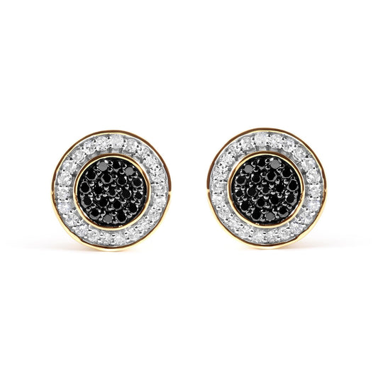 14K Yellow Gold Plated .925 Sterling Silver 1/3 Cttw White and Black Treated Diamond Earring (Black / I-J Color, I2-I3 Clarity)