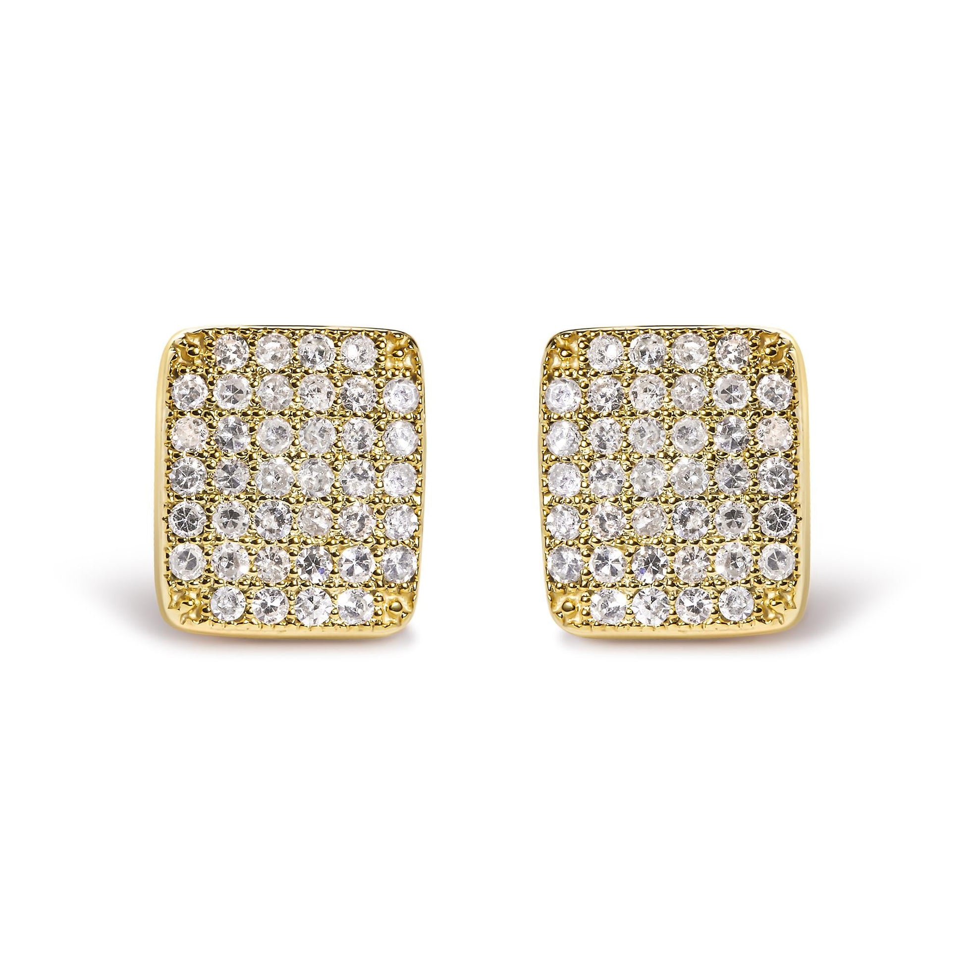 14K Yellow Gold 1/2 Cttw Diamond Square Shaped Composite Cluster Stud Earrings