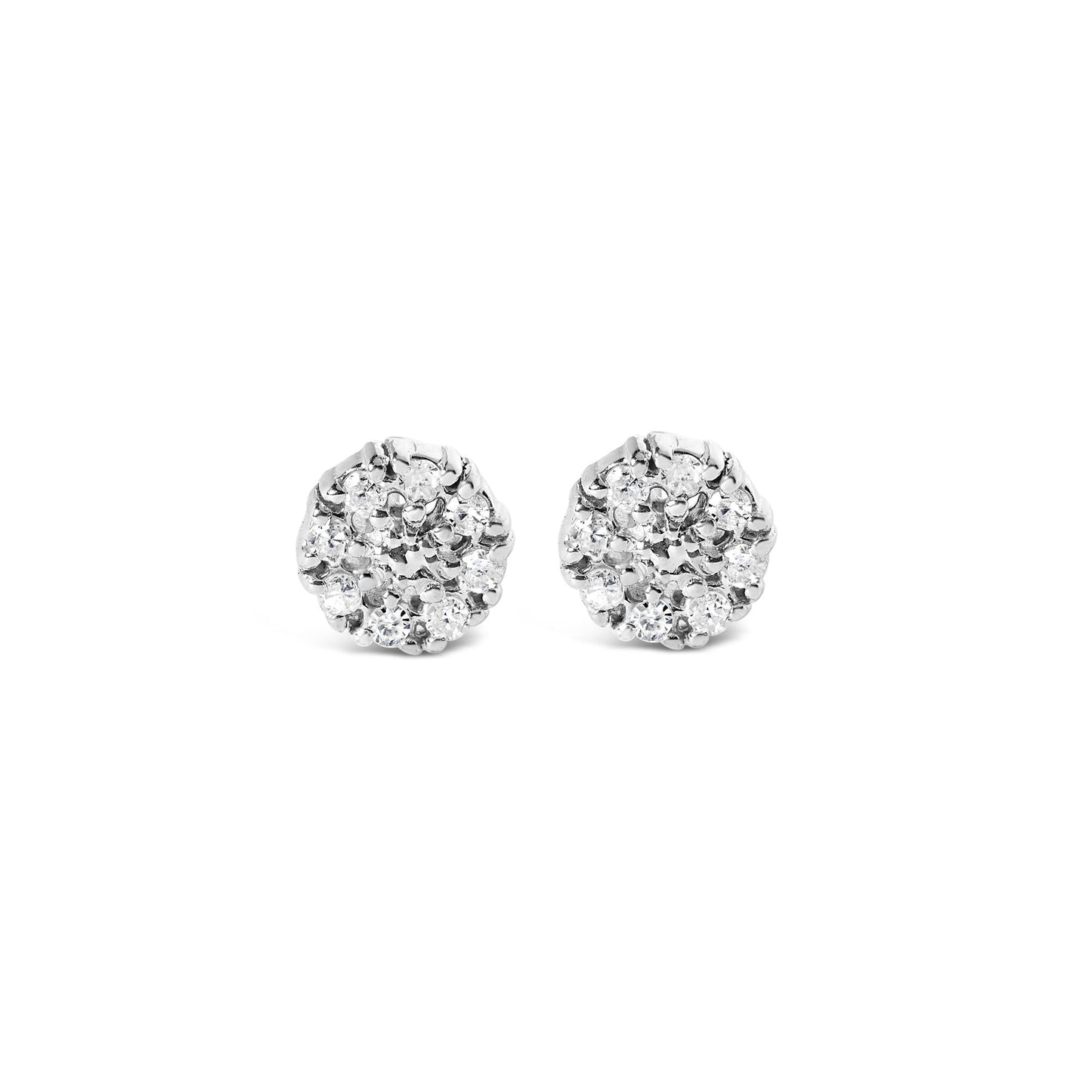 .925 Sterling Silver 1/10 Cttw Diamond Floral Cluster Stud Earrings (I-J Color, I3 Clarity)