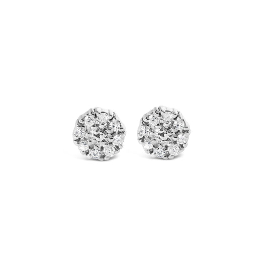 .925 Sterling Silver 1/10 Cttw Diamond Floral Cluster Stud Earrings (I-J Color