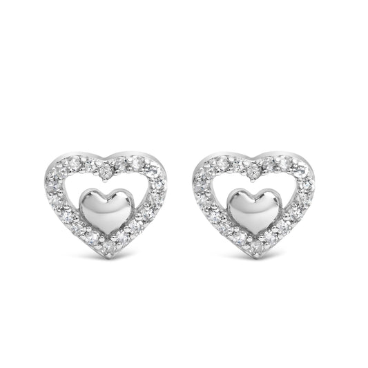 925 Sterling Silver 1/6 Cttw Diamond Open Double Heart Stud Earrings - Choice