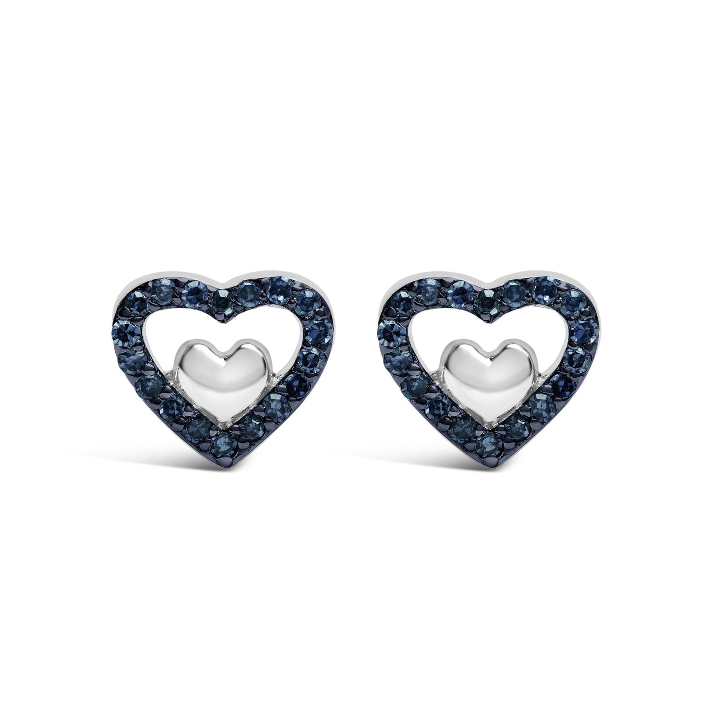 925 Sterling Silver 1/6 Cttw Diamond Open Double Heart Stud Earrings - Choice