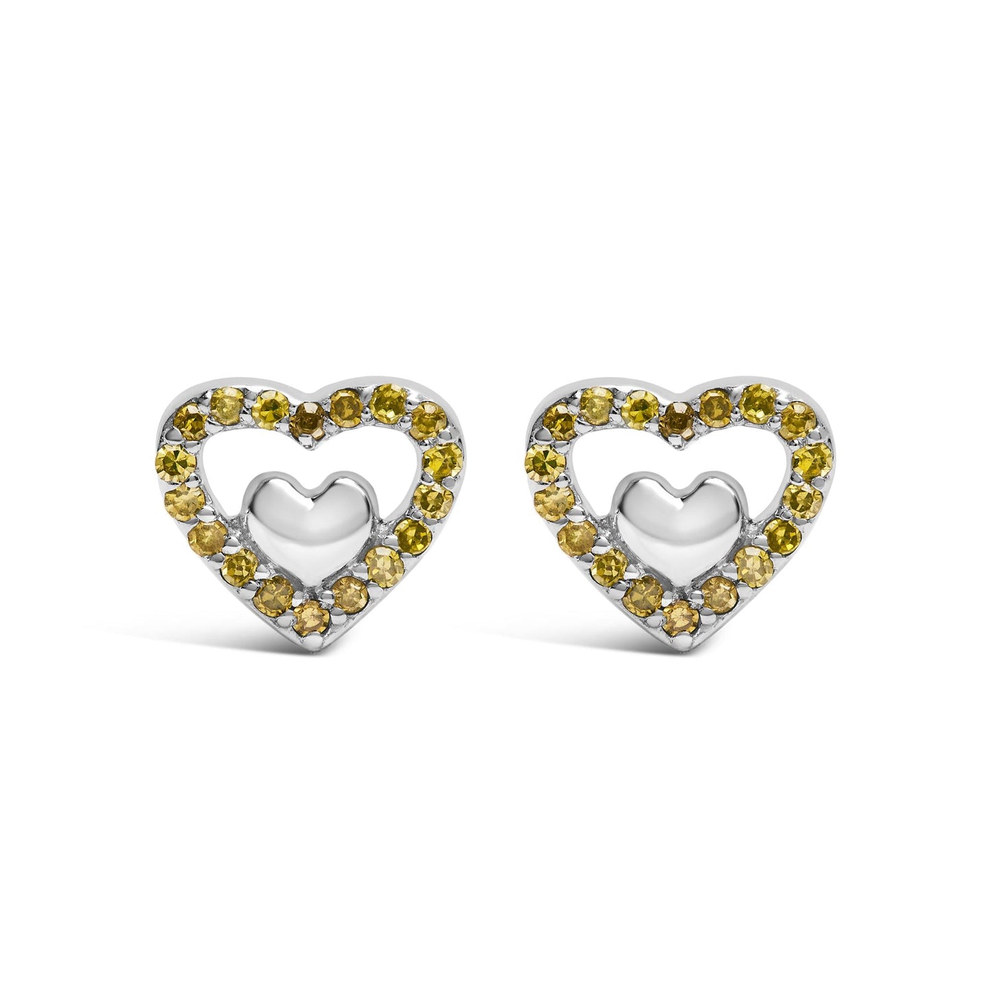 925 Sterling Silver 1/6 Cttw Diamond Open Double Heart Stud Earrings - Choice