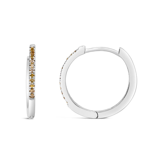 925 Sterling Silver 1/10 Cttw Yellow Diamond Hoop Snap Post Hoop Earrings