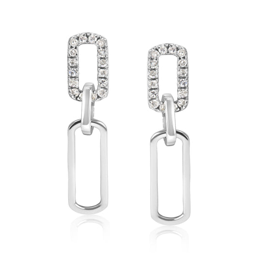 .925 Sterling Silver 1/10 Cttw Diamond Studded Paperclip Drop and Dangle Earrings (I-J Color, I2-I3 Clarity)