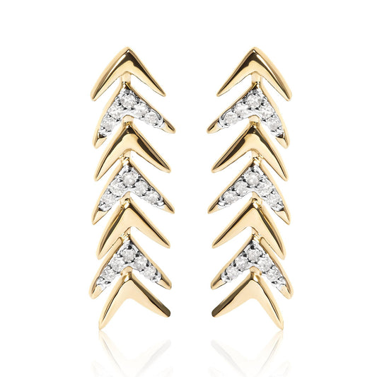 18K Yellow Gold Plated.925 Sterling Silver 1/5 Cttw Diamond Chevron Arrow Stud