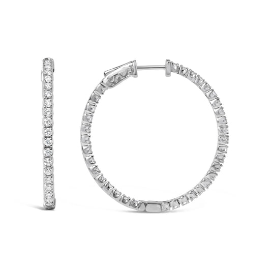 14K White Gold 1 3/4 Cttw Lab Grown Diamond Inside Out Hoop Earrings (G-H Color, VS2-SI1 Clarity)