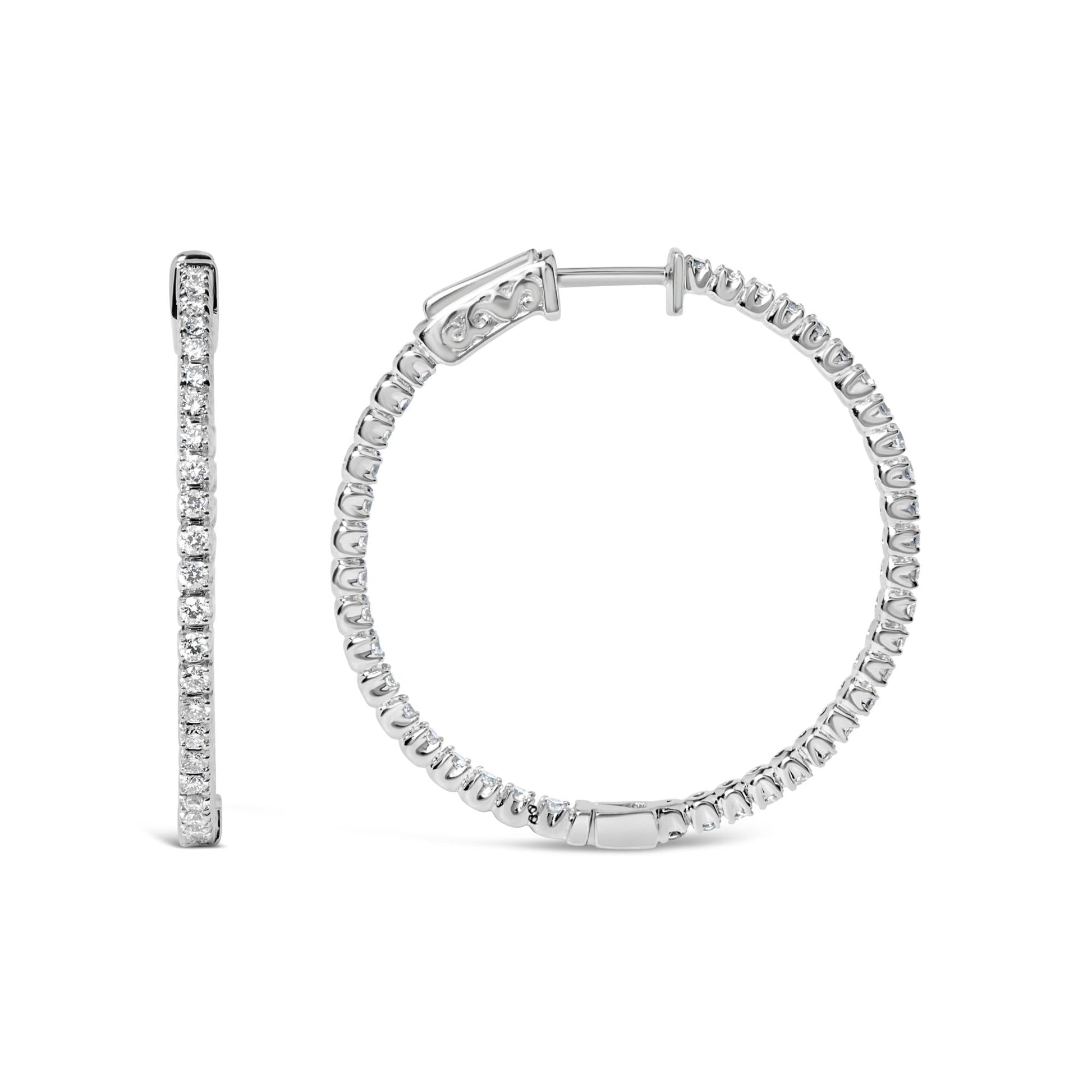 14K White Gold 1 1/2 Cttw Lab Grown Diamond Inside Out Hoop Earrings (G-H Color