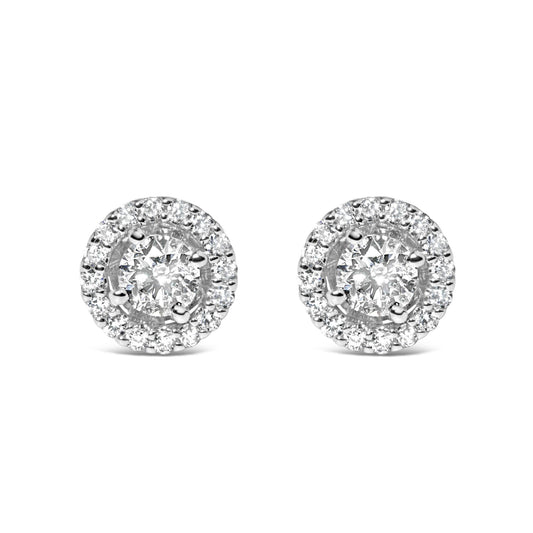 14K White Gold 3/4 Cttw Lab Grown Diamond Solitaire With Halo Stud Earrings