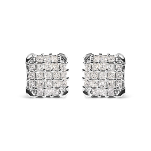 10K White Gold 3/4 Cttw Princess Diamond Composite Open Frame Stud Earrings