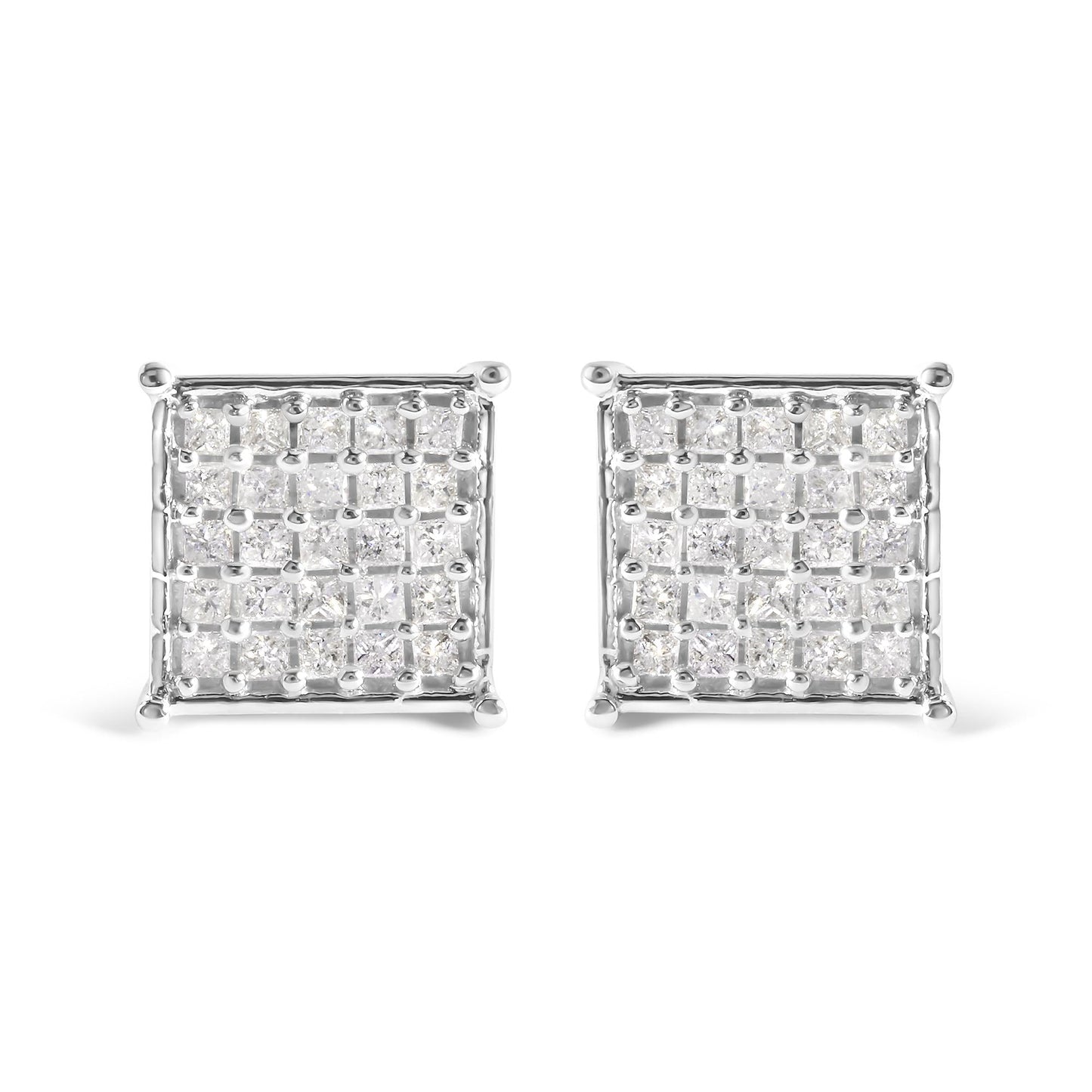 10K White Gold 3/4 Cttw Princess Diamond Composite Stud Earrings (I-J Color